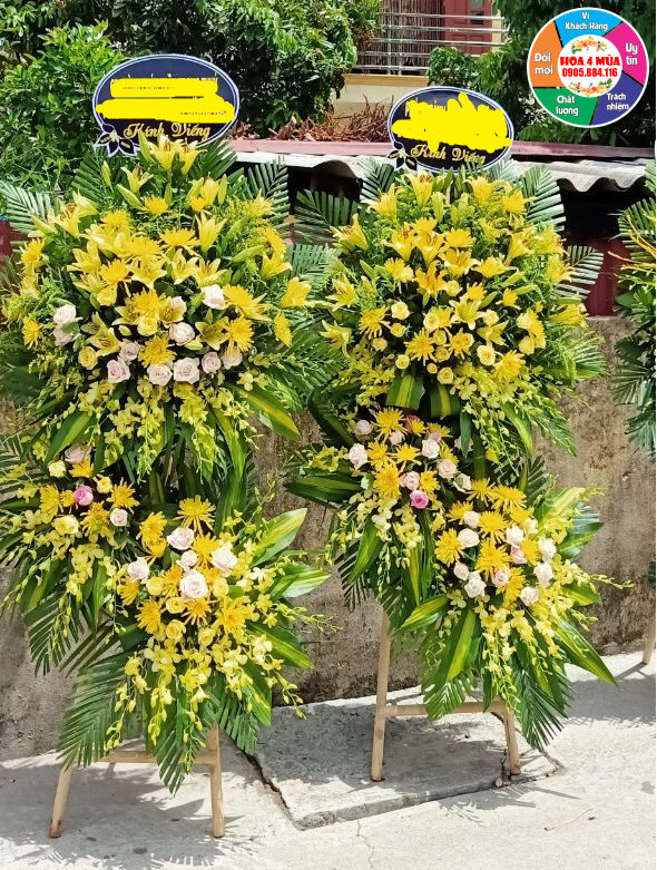 hoa chia buồn đám tang màu vàng 13